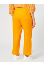 Pantaloni galbeni din in cu broderie geometrică