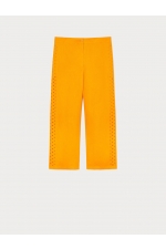 Pantaloni galbeni din in cu broderie geometrică