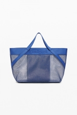Geantă shopper albastră din plasă cu logo 3D