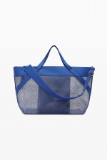 Geantă shopper albastră din plasă cu logo 3D