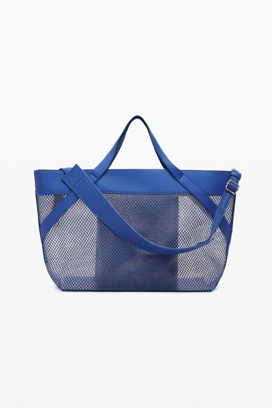 Geantă shopper albastră din plasă cu logo 3D