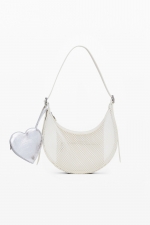 Geantă crossbody crem din material mesh