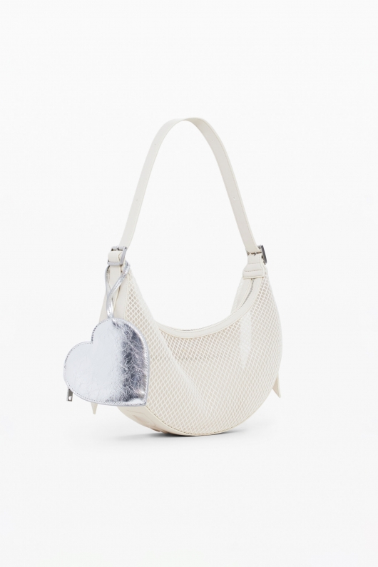 Geantă crossbody crem din material mesh