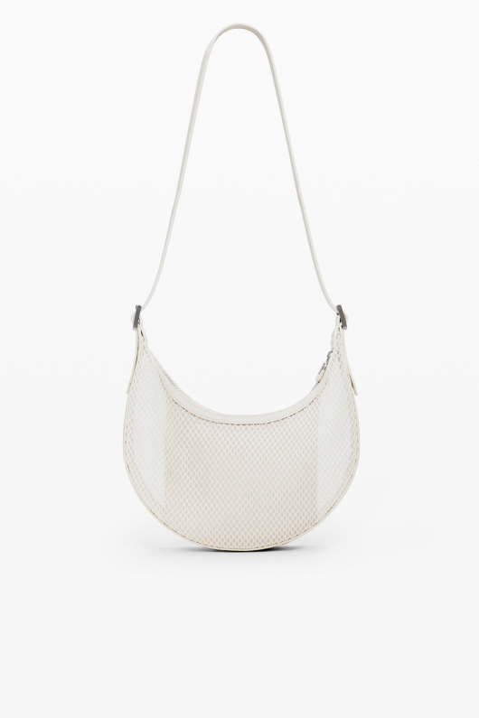 Geantă crossbody crem din material mesh