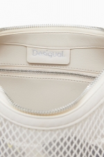 Geantă crossbody crem din material mesh