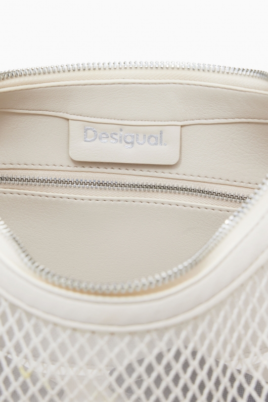 Geantă crossbody crem din material mesh