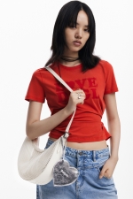 Geantă crossbody crem din material mesh