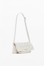 Geantă crossbody neagră cu perforații și ținte