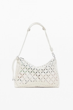 Geantă crossbody neagră cu perforații și ținte