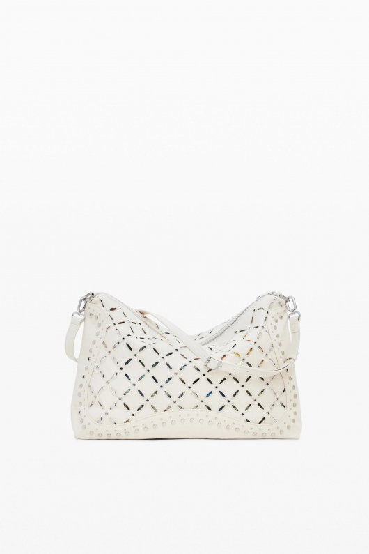 Geantă crossbody neagră cu perforații și ținte