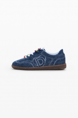Sneakers denim albastru cu broderie contrastantă