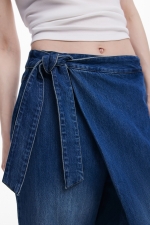 Pantaloni denim albastru baggy cu fundă