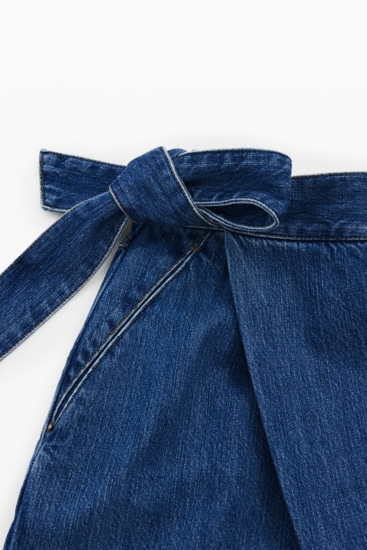 Pantaloni denim albastru baggy cu fundă
