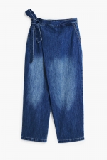 Pantaloni denim albastru baggy cu fundă
