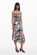 Fustă midi asimetrică cu imprimeu floral multicolor
