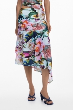 Fustă midi asimetrică cu imprimeu floral multicolor