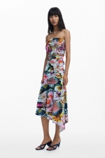 Fustă midi asimetrică cu imprimeu floral multicolor