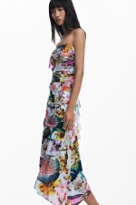 Fustă midi asimetrică cu imprimeu floral multicolor
