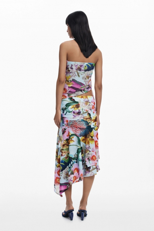 Fustă midi asimetrică cu imprimeu floral multicolor