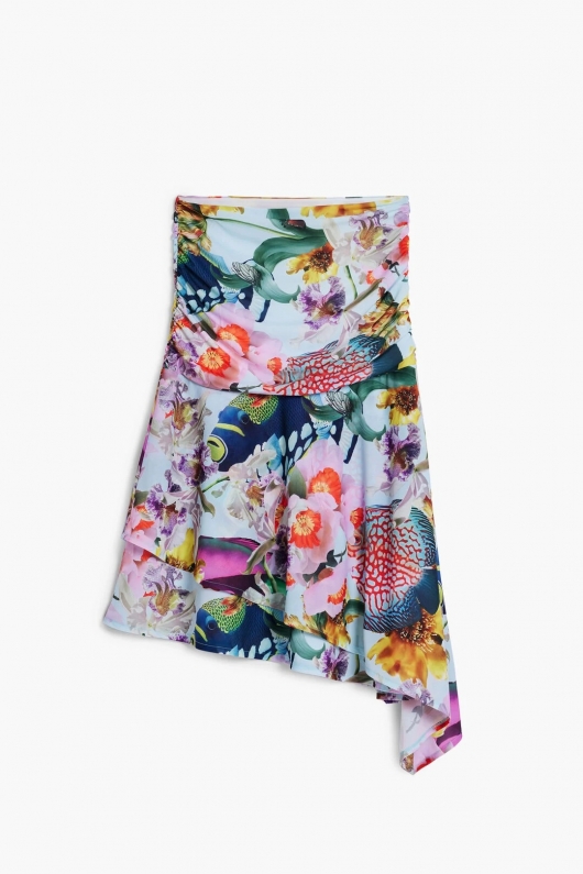 Fustă midi asimetrică cu imprimeu floral multicolor