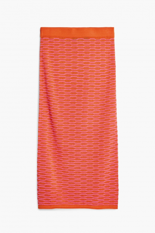 Fustă midi bicoloră din tricot cu talie elastică