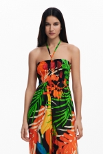 Salopetă lungă cu imprimeu tropical multicolor