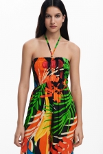 Salopetă lungă cu imprimeu tropical multicolor