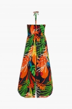 Salopetă lungă cu imprimeu tropical multicolor