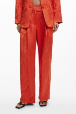 Pantaloni portocalii satinati cu broderie