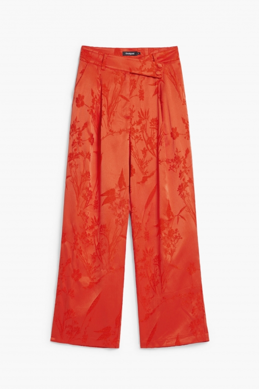 Pantaloni portocalii satinati cu broderie