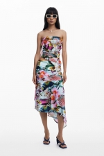 Top tulle multicolor bardot cu volane asimetrice