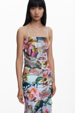 Top tulle multicolor bardot cu volane asimetrice