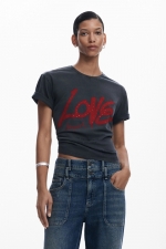 Tricou gri cu imprimeu LOVE și mâneci scurte