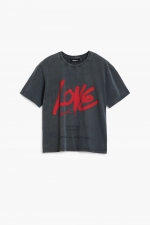 Tricou gri cu imprimeu LOVE și mâneci scurte