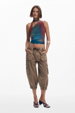 Top multicolor din tulle cu decolteu asimetric