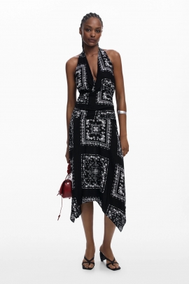 Rochie midi asimetrică cu imprimeu bandană