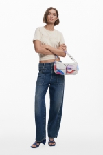 Geantă crossbody bej din canvas cu buzunare