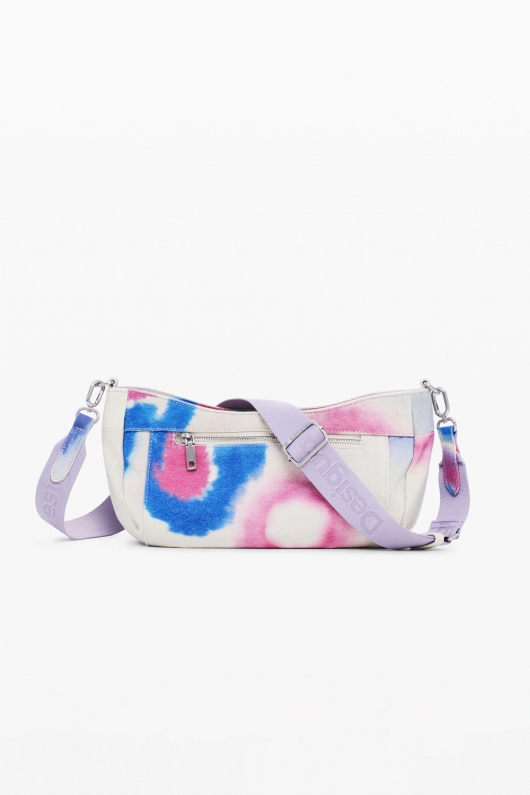 Geantă crossbody bej din canvas cu buzunare