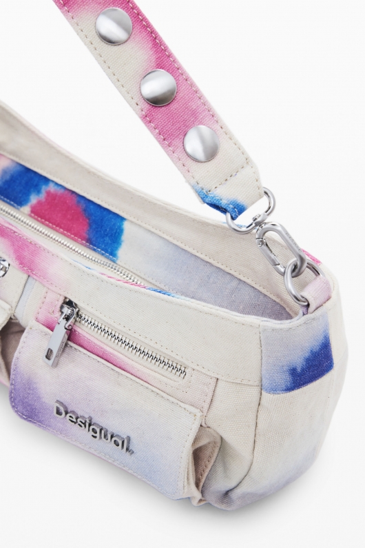 Geantă crossbody bej din canvas cu buzunare