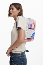 Geantă crossbody bej din canvas cu buzunare