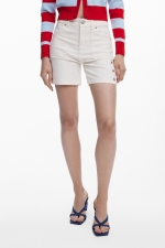 Pantaloni scurți denim crem cu broderie