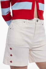 Pantaloni scurți denim crem cu broderie