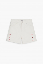 Pantaloni scurți denim crem cu broderie