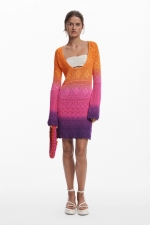 Rochie scurtă croșetată multicoloră Tie-Dye