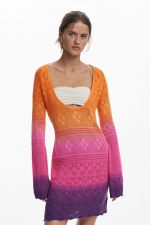 Rochie scurtă croșetată multicoloră Tie-Dye
