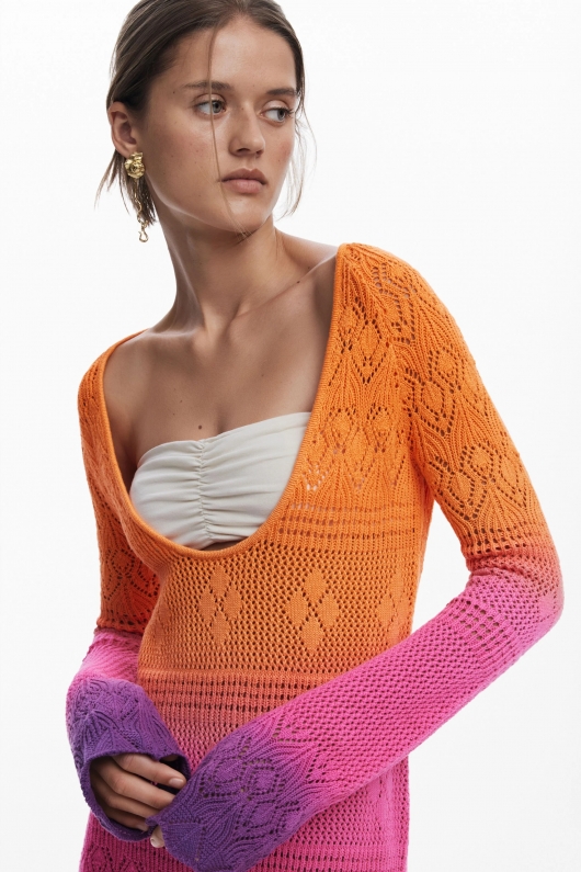 Rochie scurtă croșetată multicoloră Tie-Dye