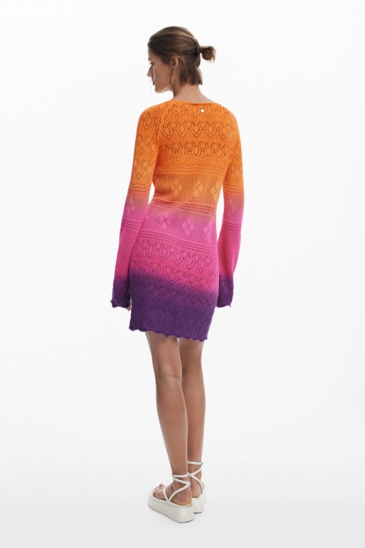 Rochie scurtă croșetată multicoloră Tie-Dye