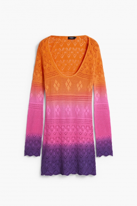 Rochie scurtă croșetată multicoloră Tie-Dye