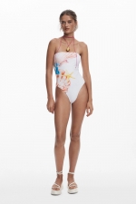 Costum de baie întreg albastru cu imprimeu marin