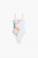 Costum de baie întreg albastru cu imprimeu marin